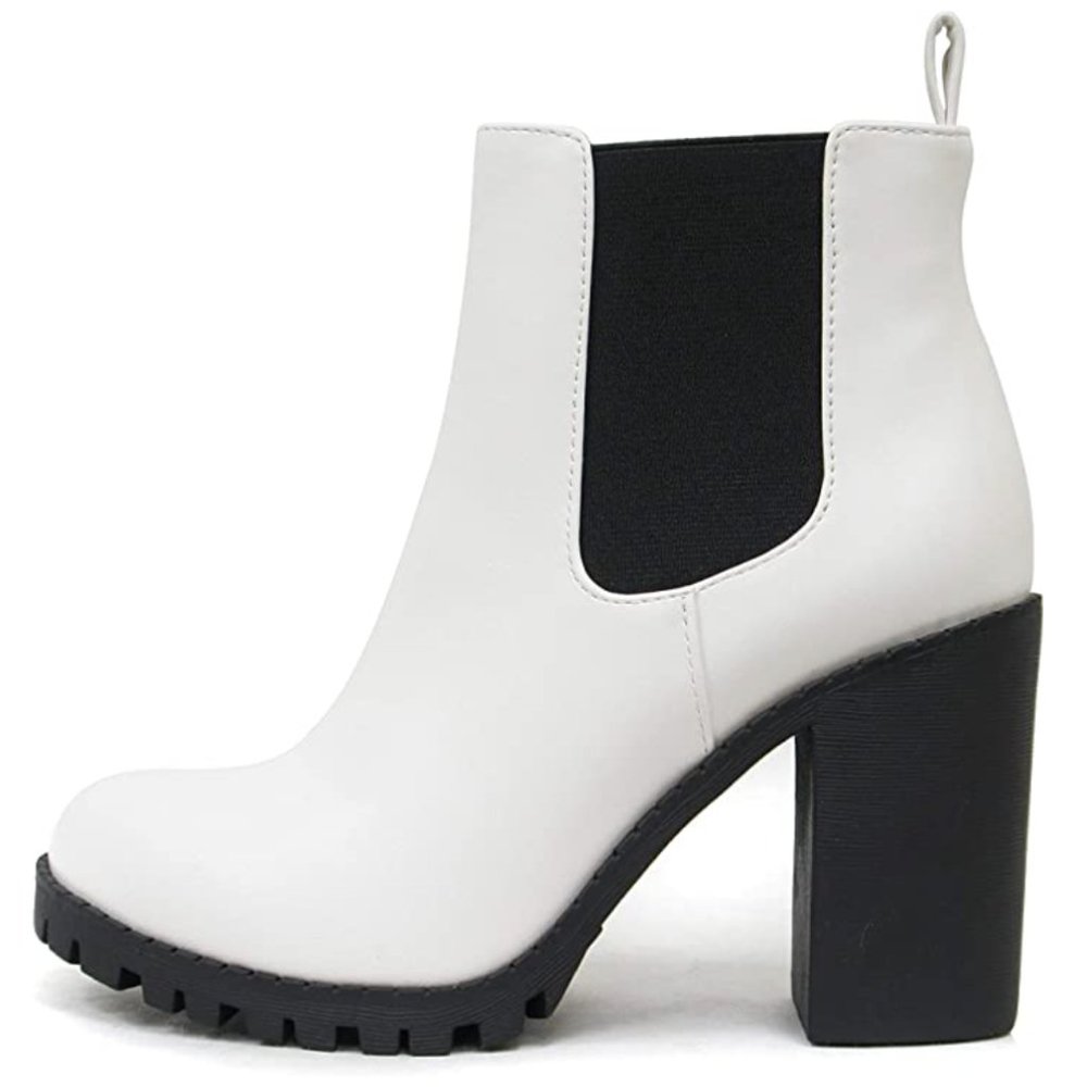 White Ankle Platform Boots w/Lug Sole